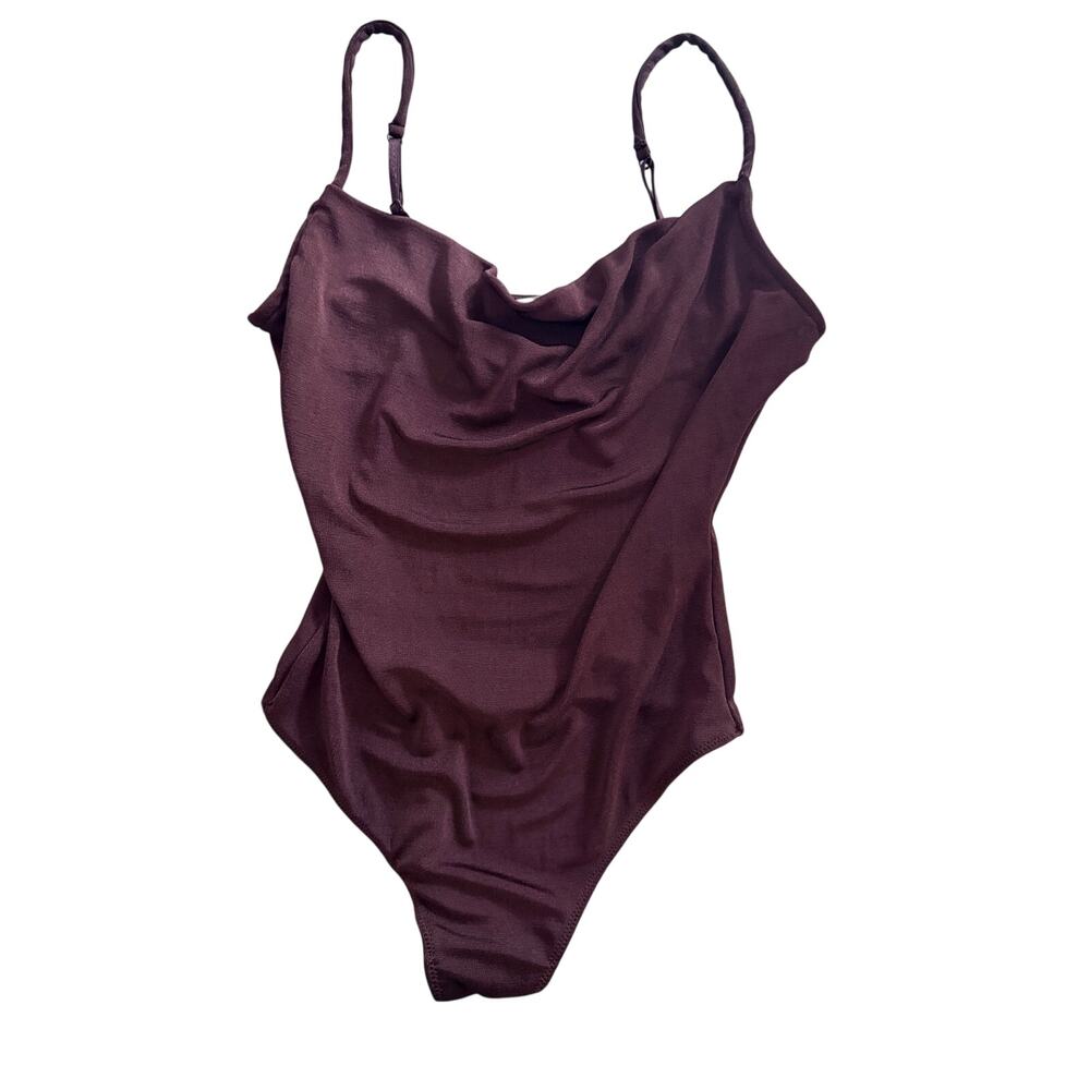 Free People Intimately Bodysuit Womens S Brown Cowl Neck Spaghetti Strap Y2K Top